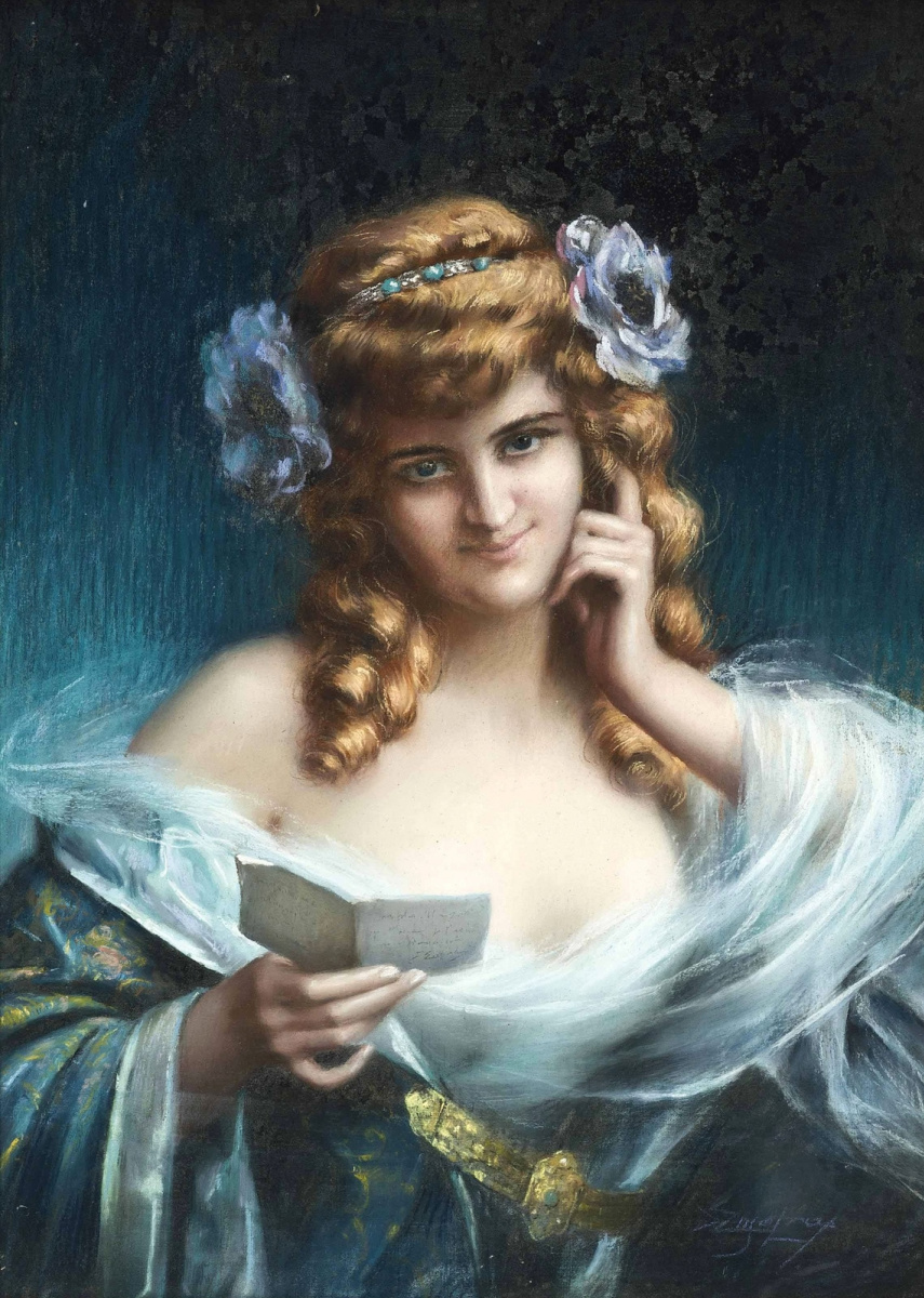 Дельфин Анжольра. Женщина в голубом, читающая письмо.