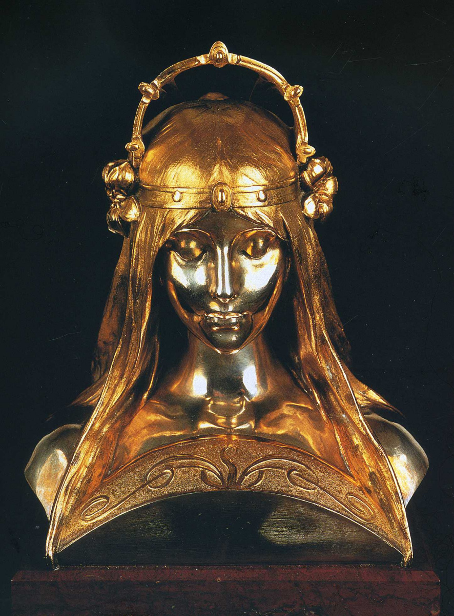 Альфонс Муха. Голова девушки, статуя на стенде парфюмерной компании Убиган  на Парижской выставке 1900 года