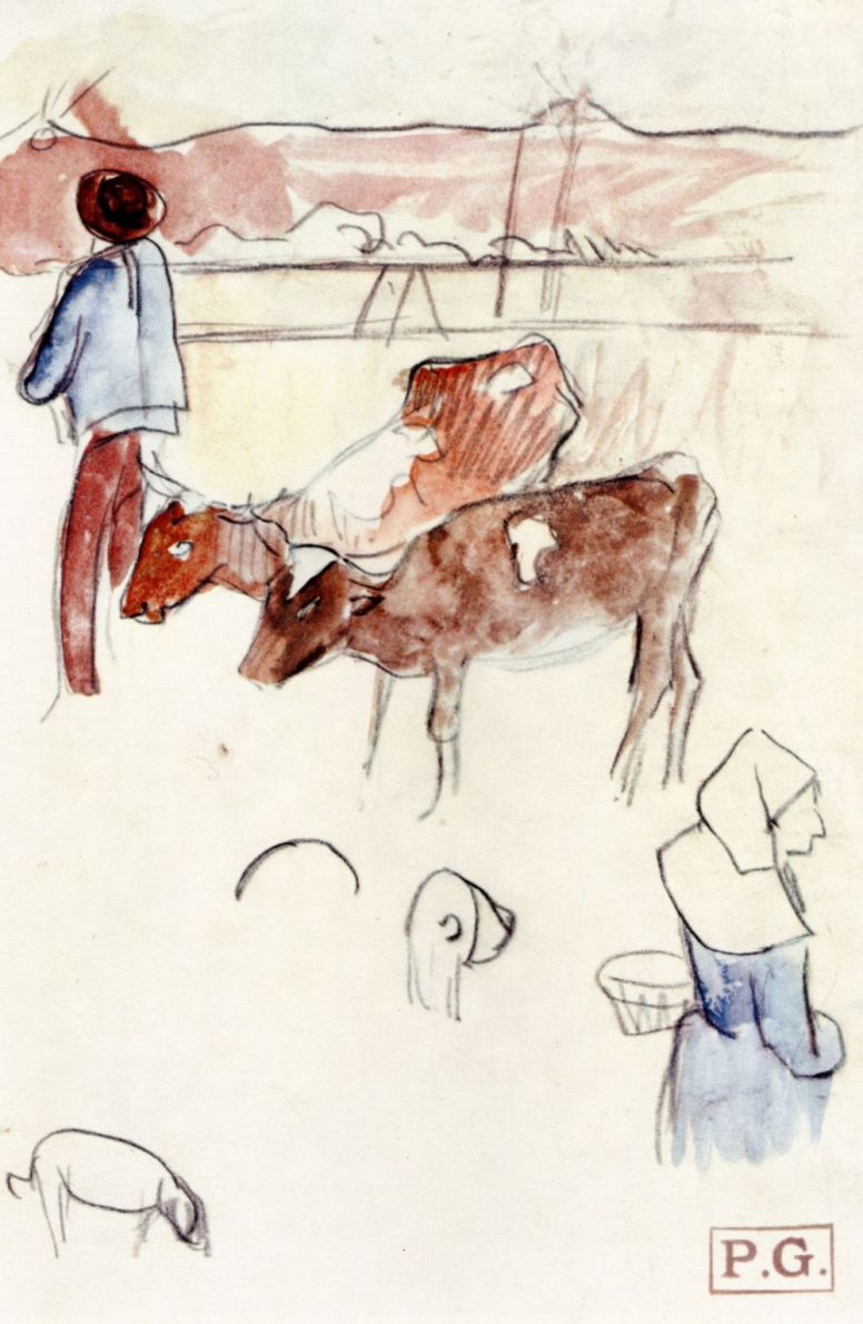 Поль Гоген. Бретонские крестьяне с коровами и собаками