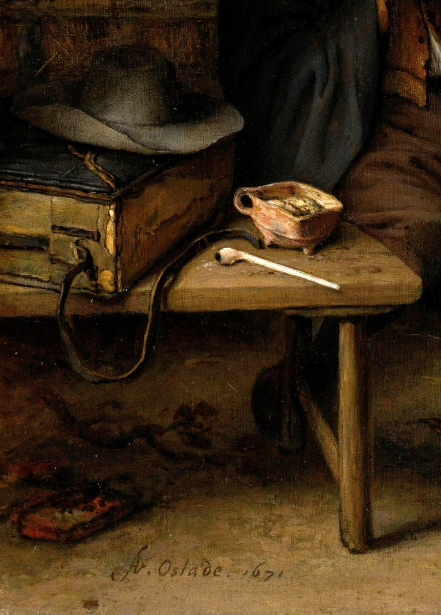 Адриан Янс ван Остаде. Отдыхающие путники. Фрагмент. Шляпа и трубка