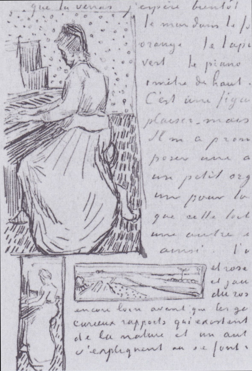 Винсент Ван Гог. Маргарита Гаше за фортепиано. Набросок одноименной картины из письма Винсента Ван Гога
