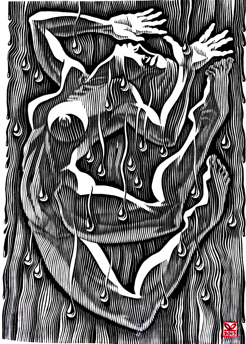 Владимир Катаев. «Танец  летнего дождя-3», гравюра на линолеуме, 65Х45, 2011год