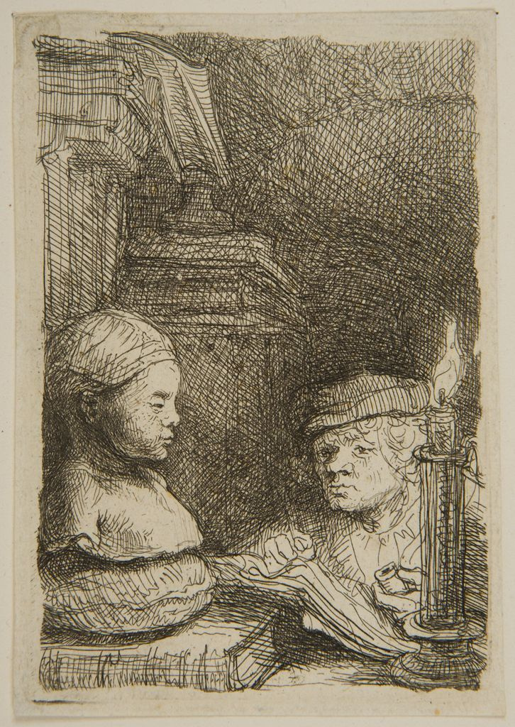 Рембрандт Харменс ван Рейн. Человек, рисующий гипсовую модель при свече