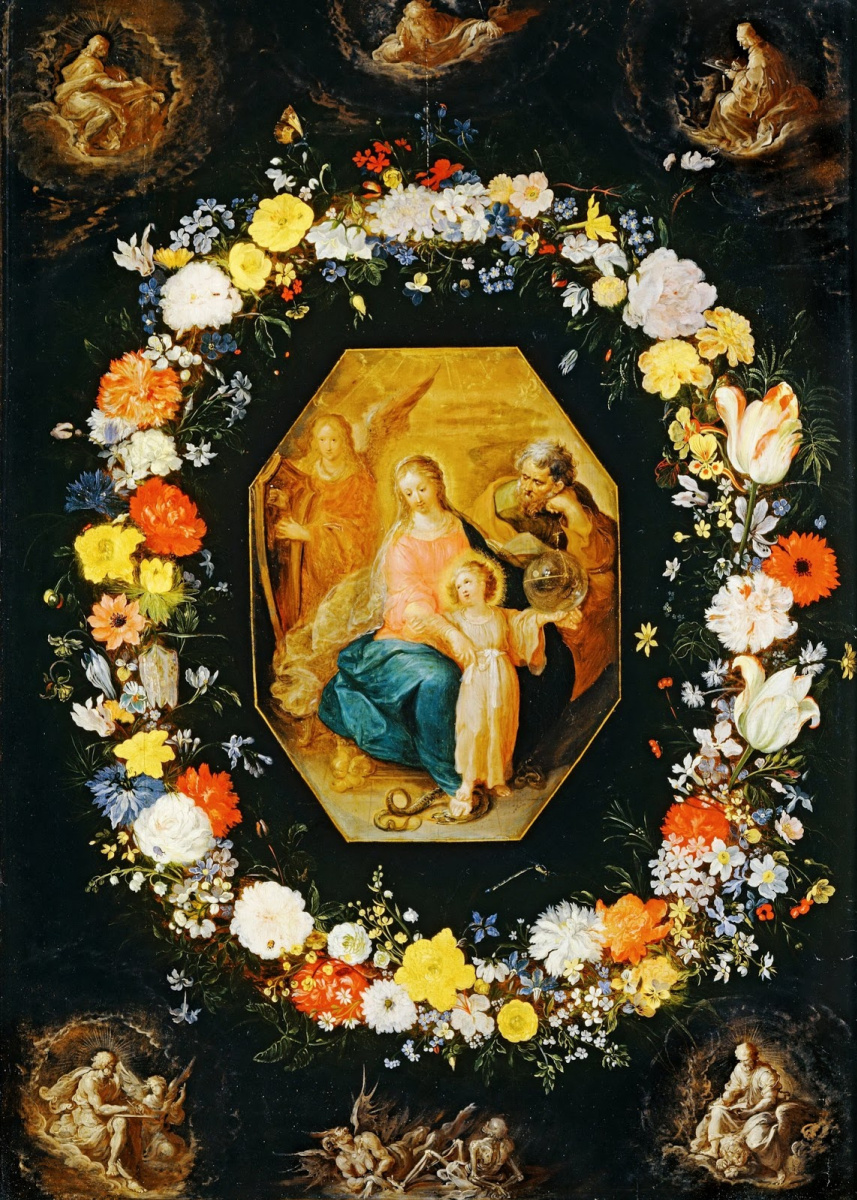 Франс Франкен Младший. Святое семейство в гирлянде из цветов.(совм с Яном Брейгелем Ст)  Около 1620