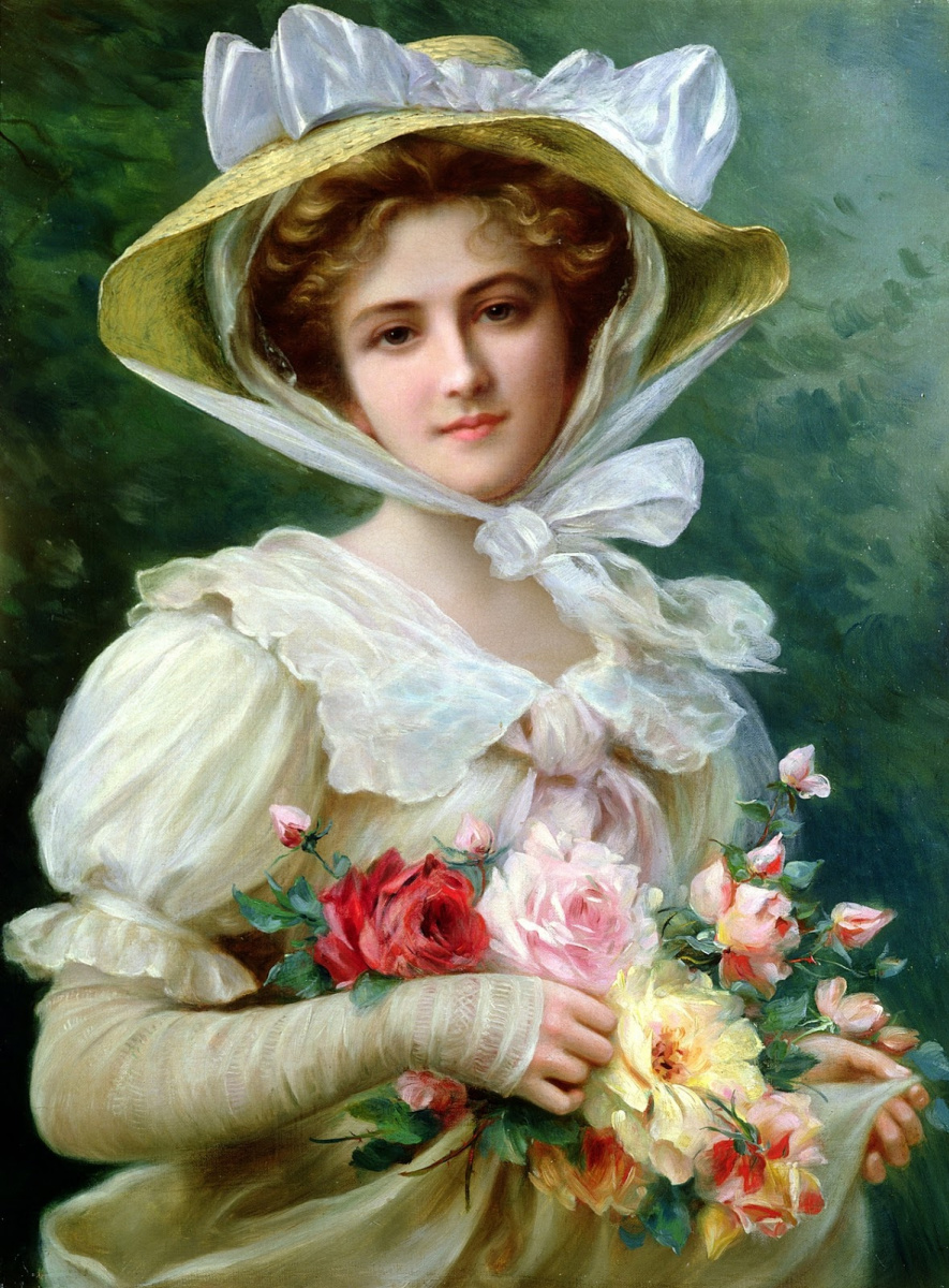 Эмиль Вернон. Изящная дама с букетом роз.