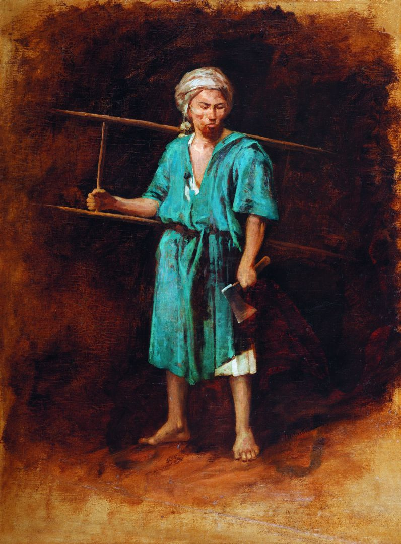 Михай Либ Мункачи. Портрет мужчины с топором и лестницей. Эскиз для изображения палача в картине "Голгофа"