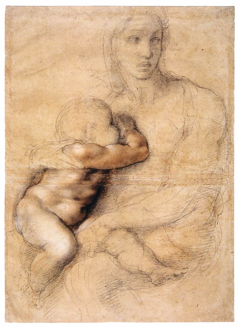 Микеланджело Буонарроти. Эскиз "Мадонна с младенцем"