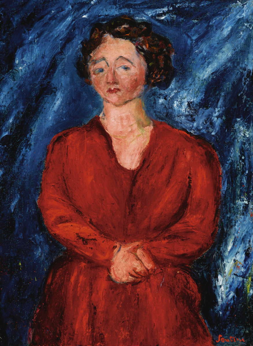 Хаим Соломонович Сутин. Женщина в красном на синем фоне