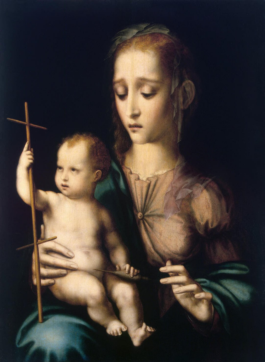 Луис де Моралес. Мадонна с младенцем и прялкой в виде креста