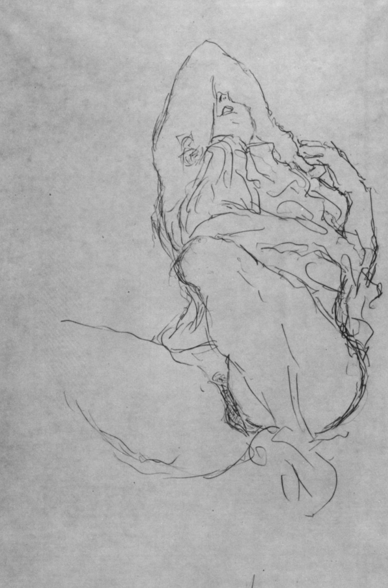 Густав Климт. Лежащая полуобнаженная с лицом, наполовину закрытым рукой (Эскиз для "Невесты")