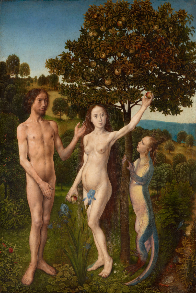 Хуго ван дер Гус. Падение Адама (Грехопадение). Левая часть Венского диптиха