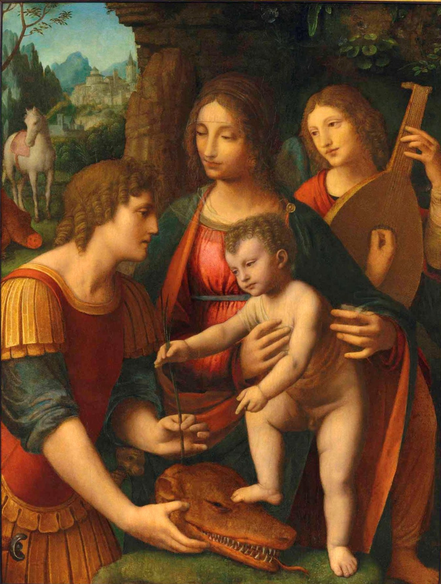 Бернардино Луини. Мадонна с младенцем, святым Георгием и ангелом