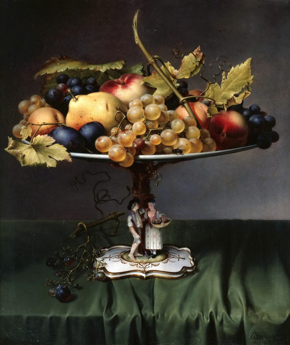 花瓶与水果美术图片