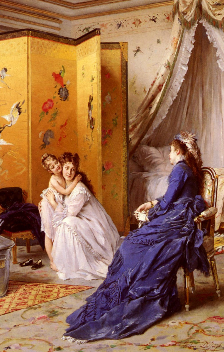 Леонард Густав де Джонгх. Мать с дочкой и дама в синем