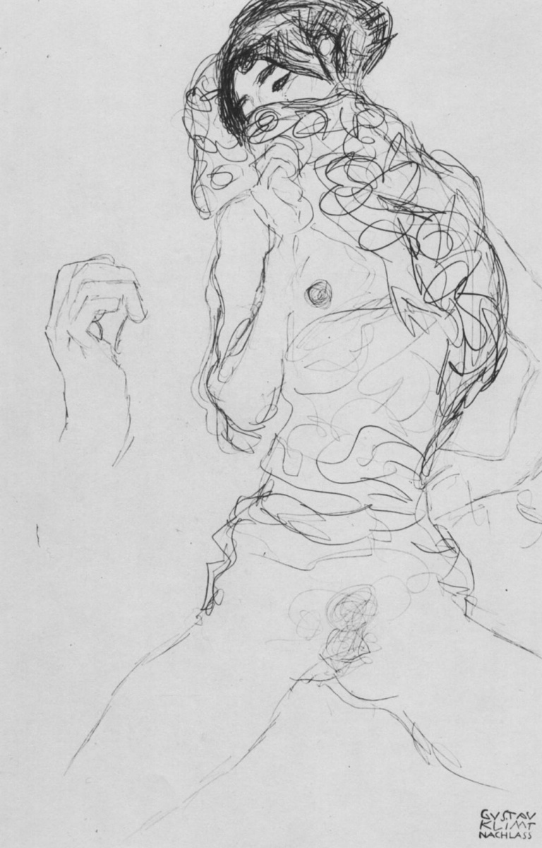Густав Климт. Полуобнаженная с частично прикрытым лицом и набросок руки (Эскиз для "Невеста")