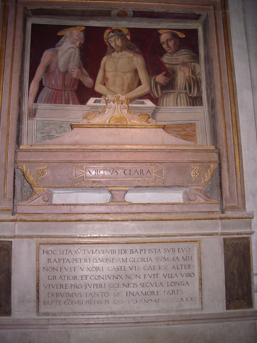 Джованни Санти. Христос в саркофаге между Святым Иеронимом и Святым Бонавентурой