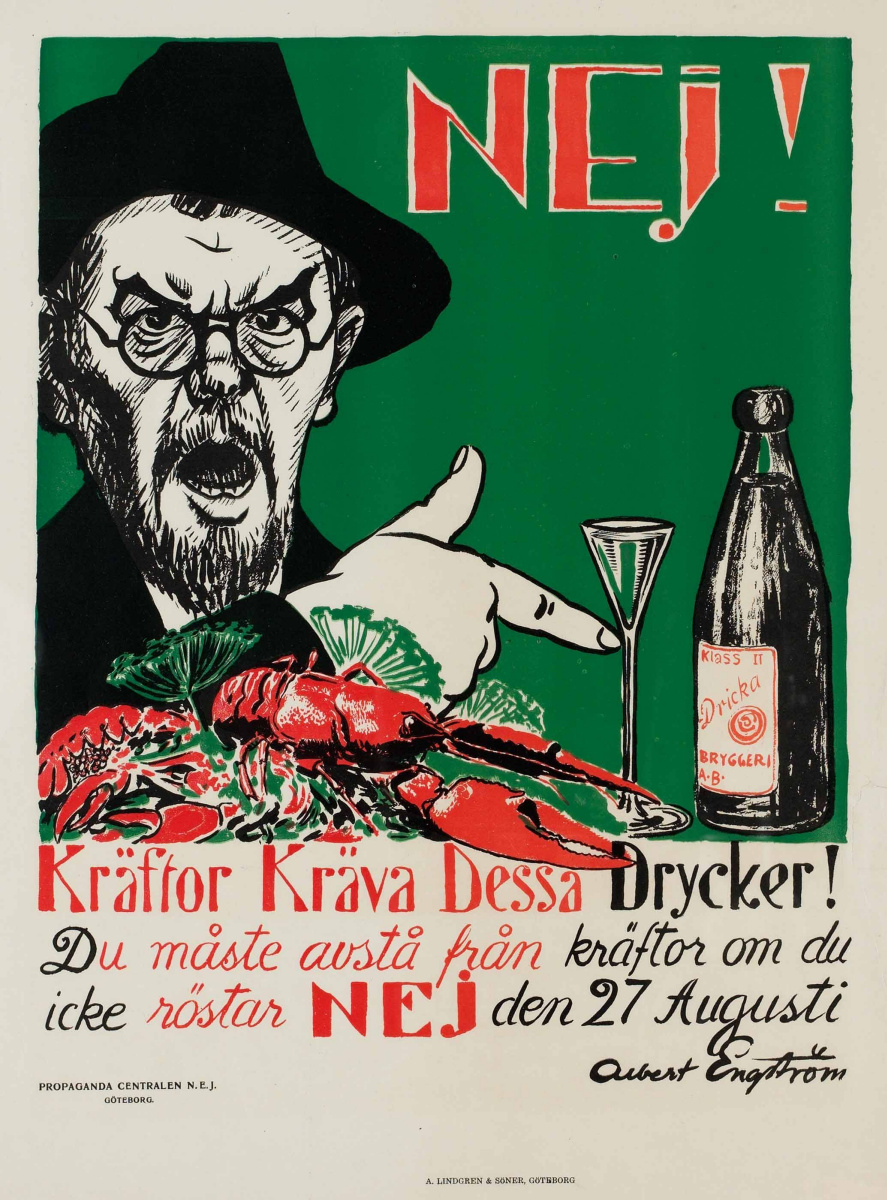 Альфред Энгстрём. Плакат к шведскому референдуму 1922-го года о запрете алкоголя