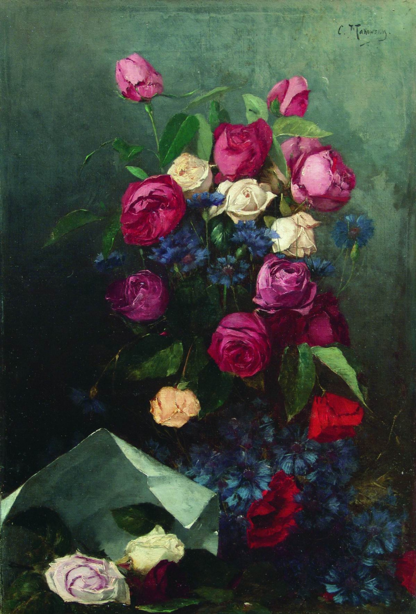 Константин Егорович Маковский. Натюрморт с розами и васильками