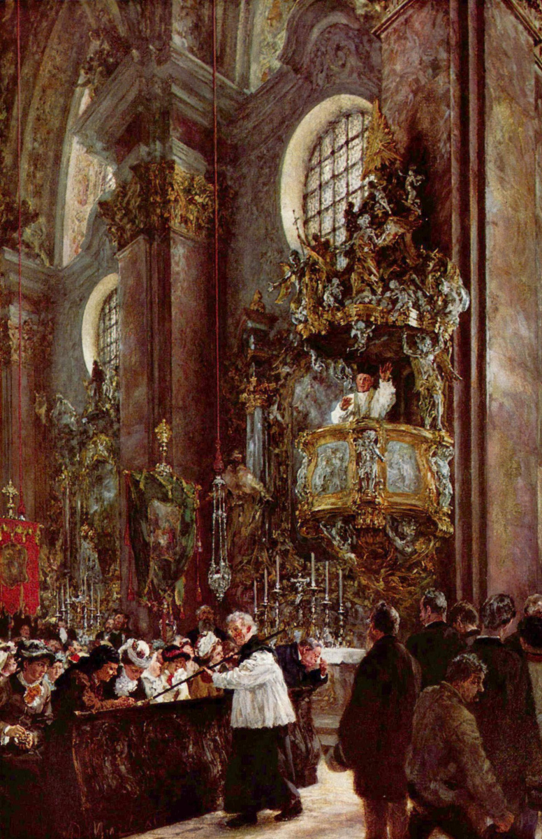 Адольф фон Менцель. Проповедь в приходской церкви в Иннсбруке