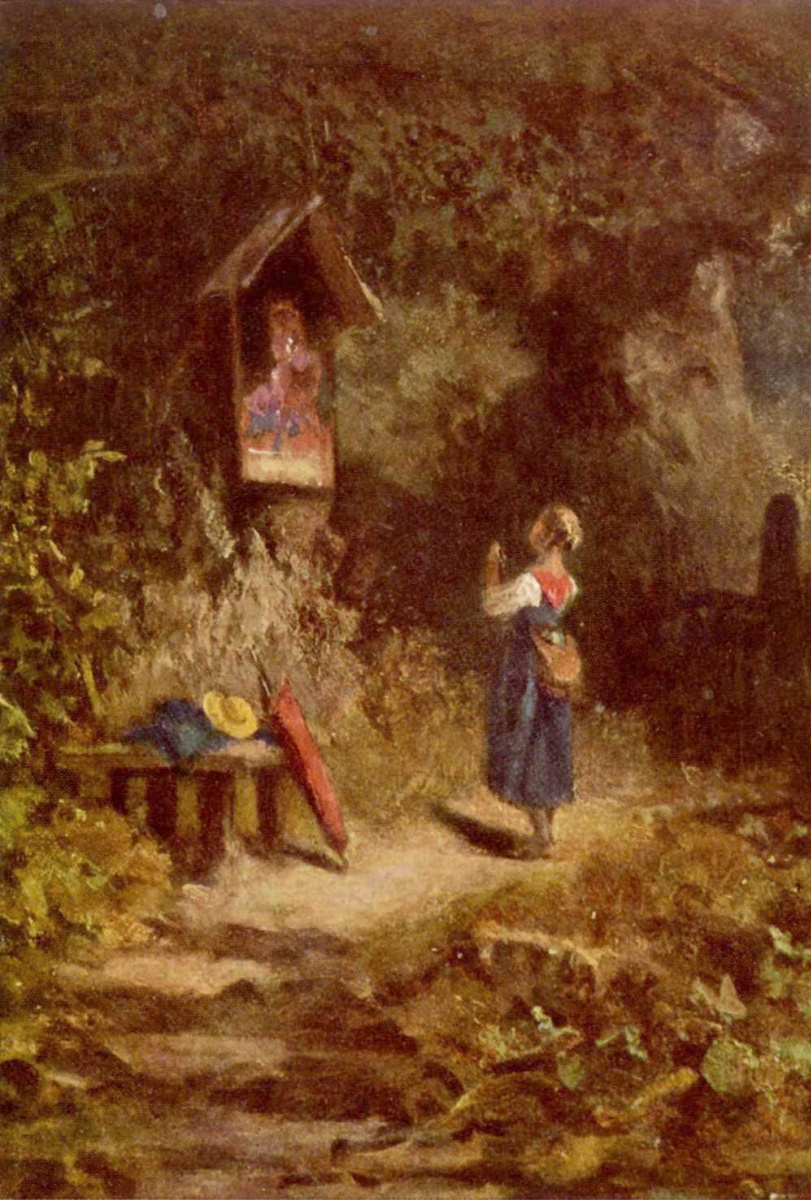 Карл Шпицвег. Крестьянская девочка, молящаяся в лесу