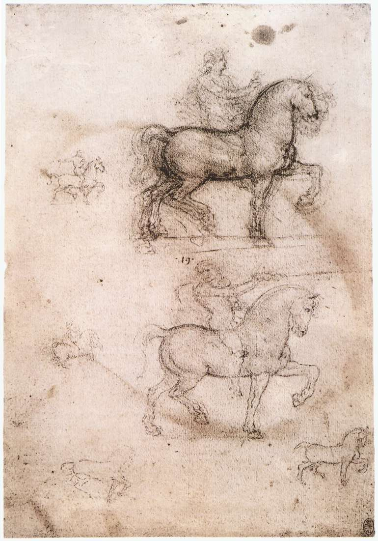 Леонардо да Винчи. Эскизы к конному монументу