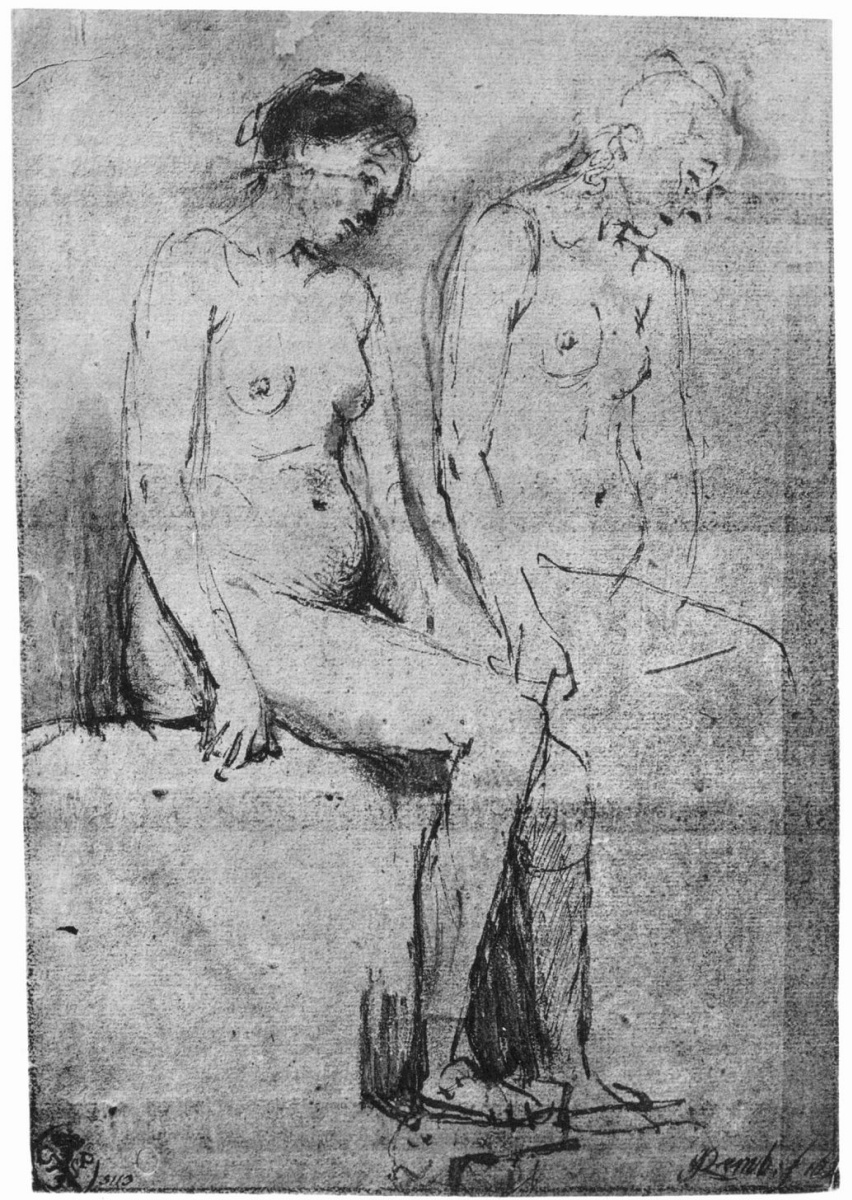 Рембрандт Харменс ван Рейн. Набросок двух обнажённых в полупрофиль