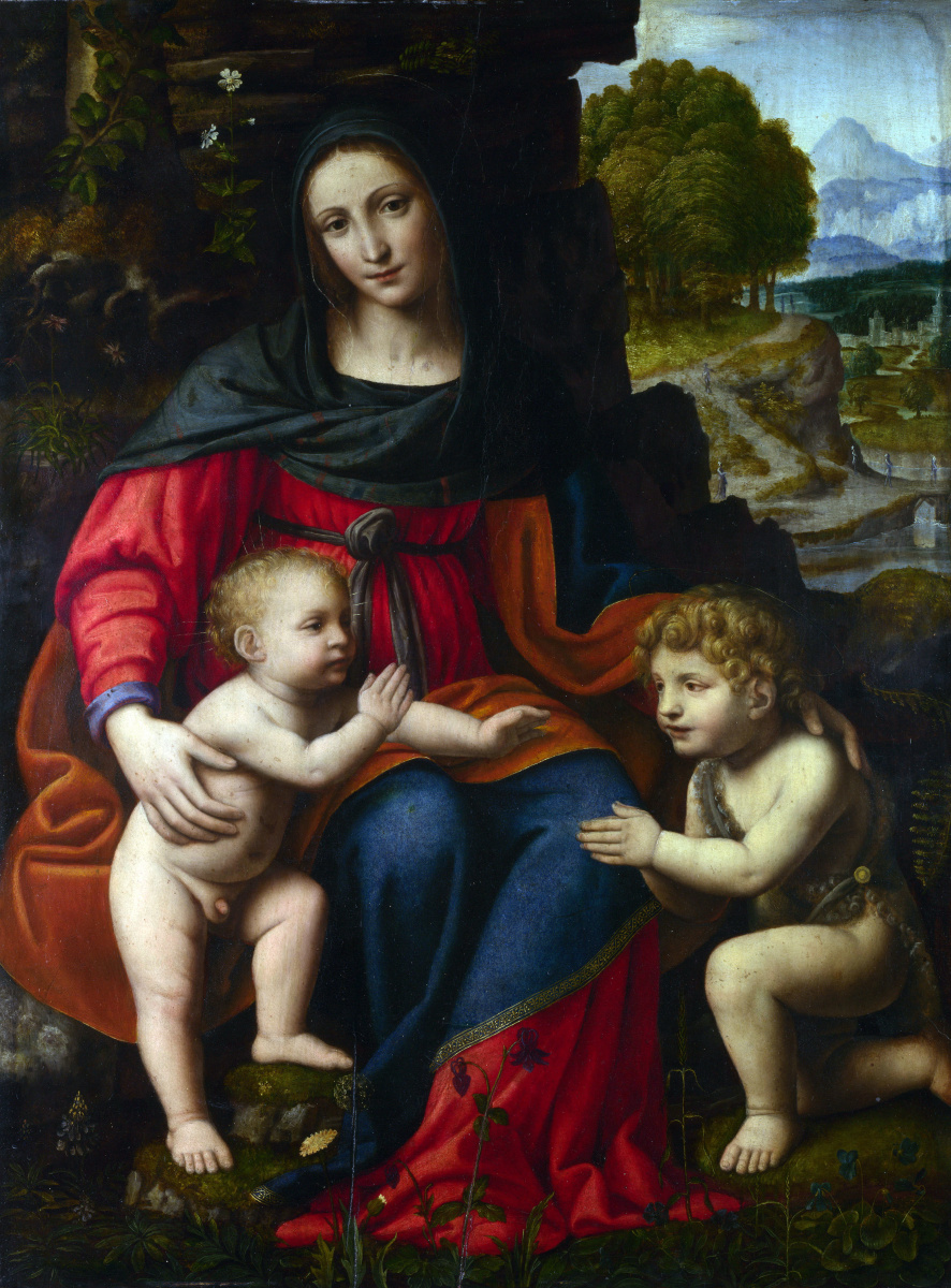 Бернардино Луини. Мадонна с младенцем и Иоанном Крестителем