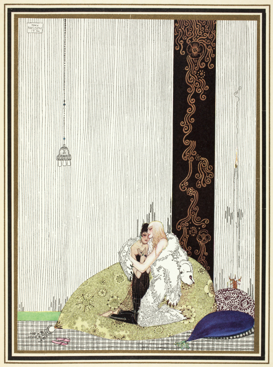 Кей Нильсен. Лад в шкуре медведя и дочь короля Аравии. Иллюстрация к сборнику сказок "На восток от солнца, на запад от луны"