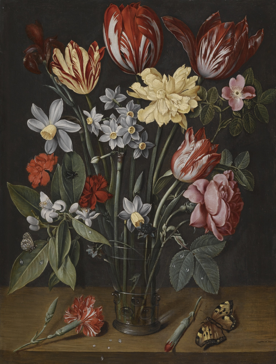 Якоб ван Хюльсдонк. Натюрморт с тюльпанами, нарциссами, гвоздиками и другими цветами в вазе