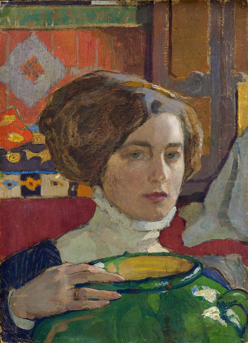Елена Андреевна Киселева. Художница с зелёной вазой. Автопортрет. 1910