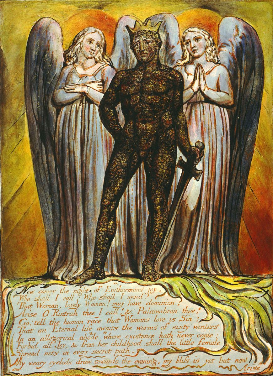Уильям Блейк. Ангелы окружают Ринтра. Иллюстрация к поэме "Европа: пророчество"