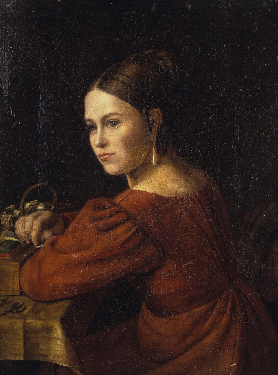 Александр Григорьевич Варнек. Портрет молодой женщины в темно-красном платье