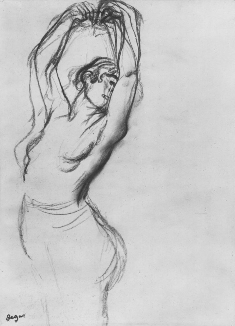 Эдгар Дега. Обнаженная по пояс балерина с поднятыми руками