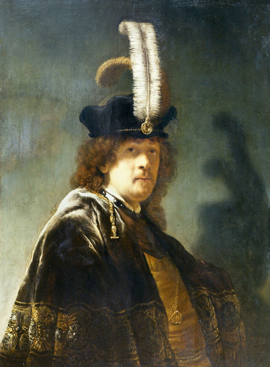 Рембрандт Харменс ван Рейн. Автопортрет в шляпе с белыми перьями