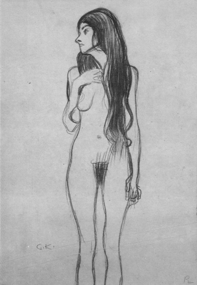 Густав Климт. Стоящая обнаженная женщина. Эскиз для "Бетховен Фриз. Горгона"