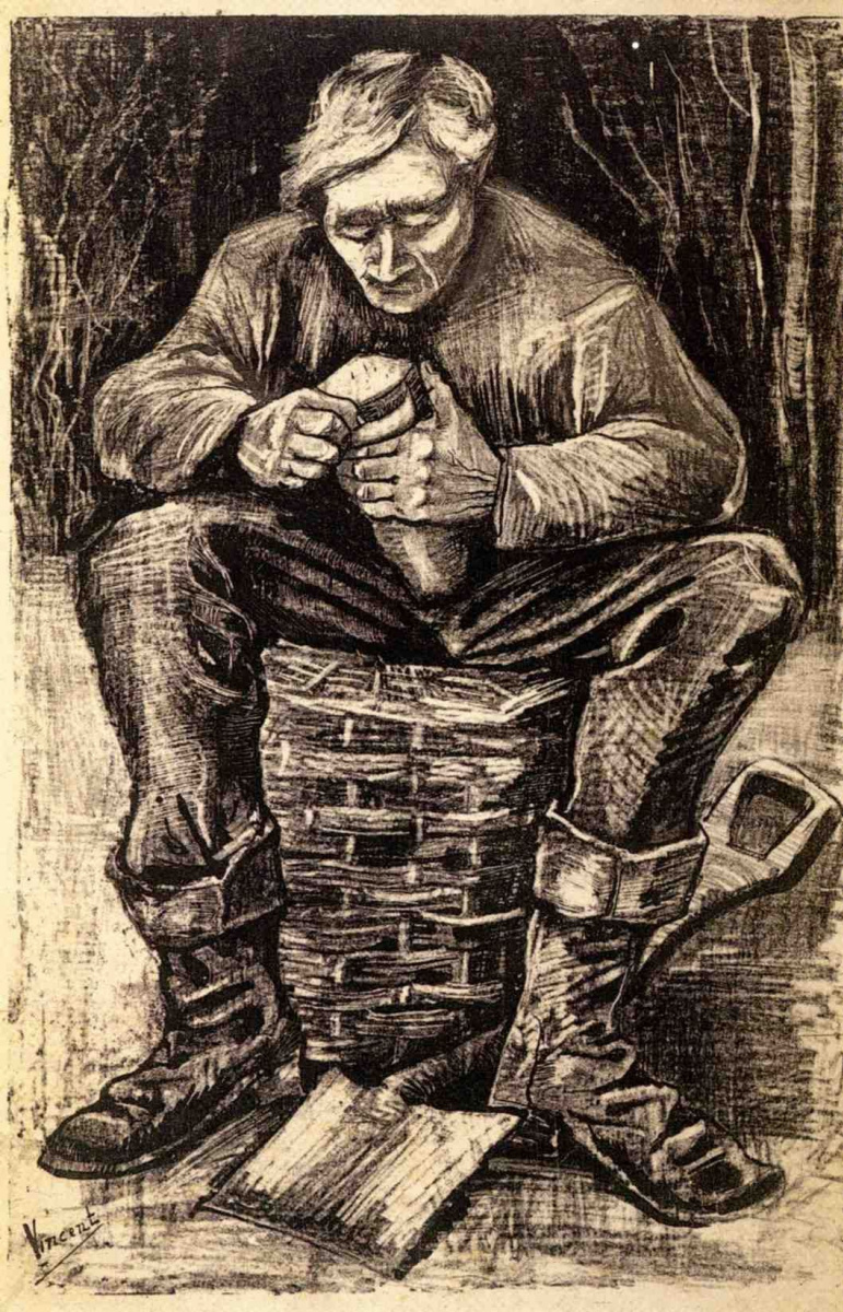 Image result for Винсент Ван Гог Рабочий, сидящий на корзине, режущий хлеб