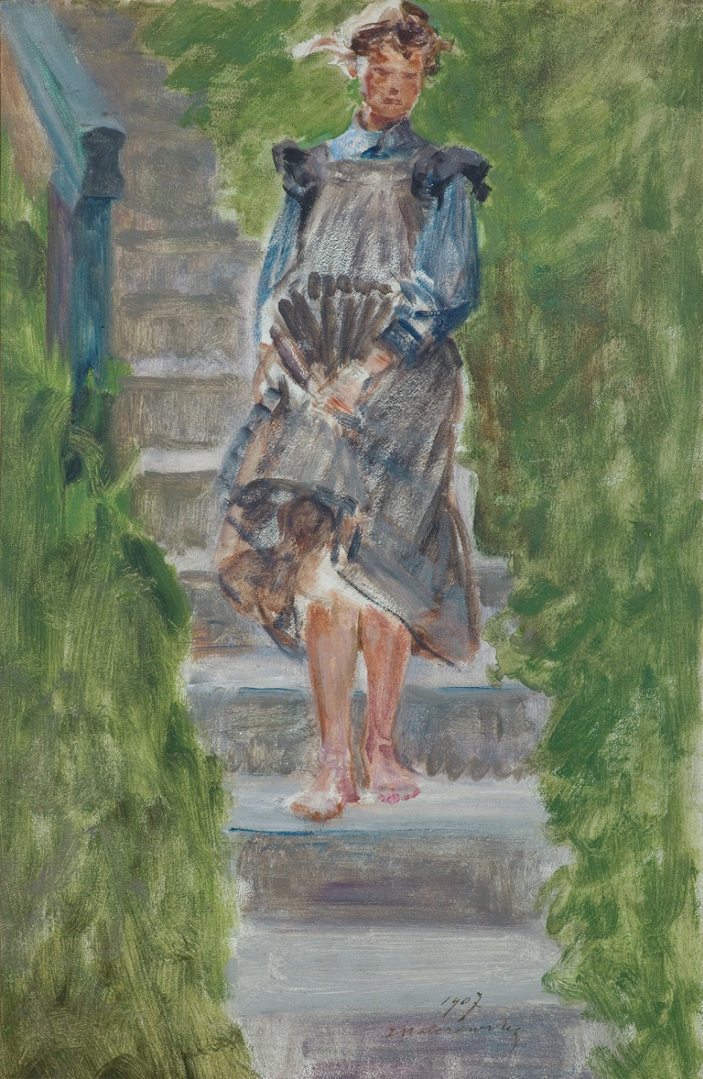 Яцек Мальчевский. Девушка на лестнице в саду