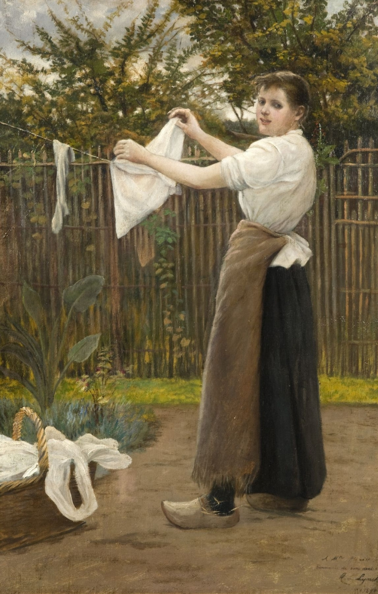 Альберт Линч 1851-1912 перуанский художник. Девушка развешивает одежду в саду