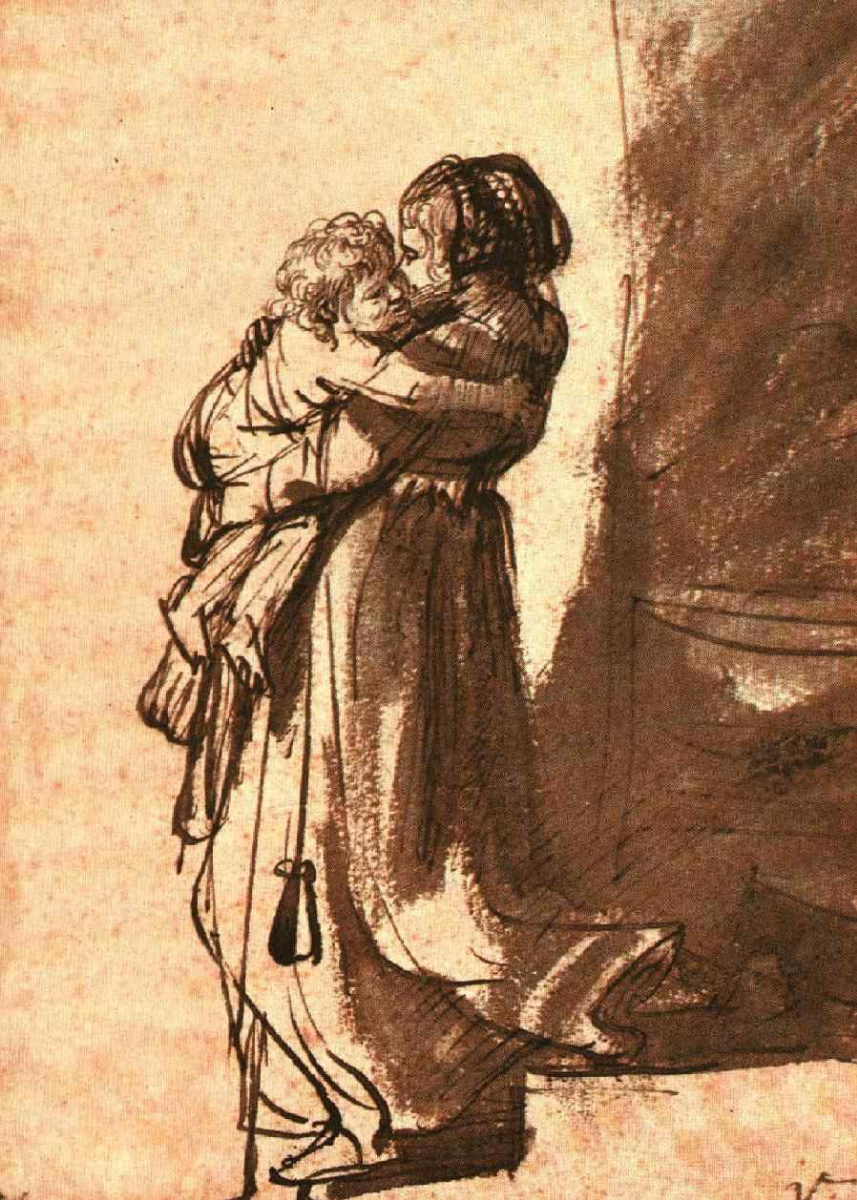 Рембрандт Харменс ван Рейн. Женщина, несущая ребёнка по лестнице