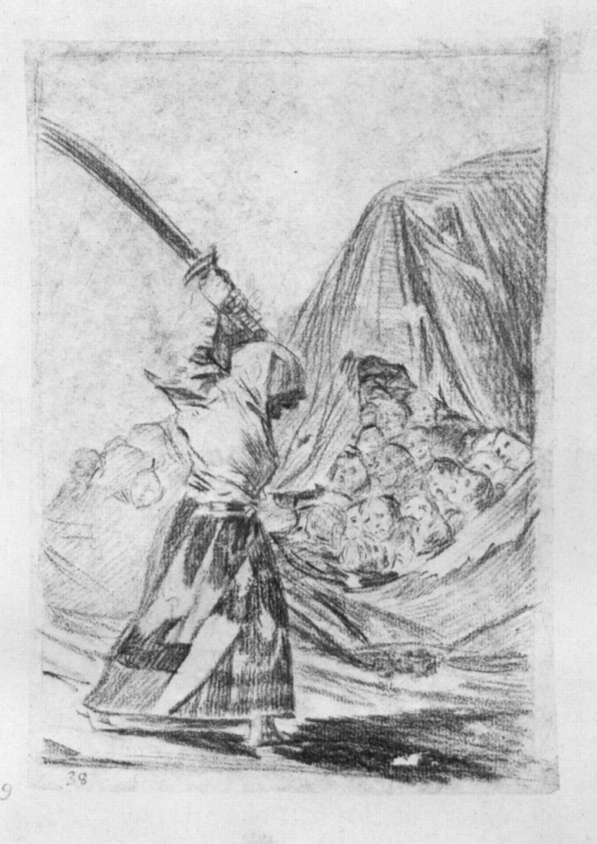 Франсиско Гойя. Рисунок для серии офортов Капричос: Женщина с обнаженным мечом и головы Современная Юдифь