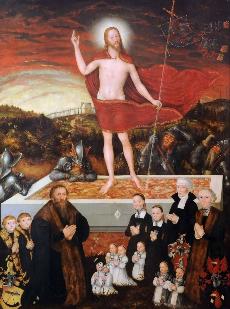 Лукас Кранах Младший. Воскресение Христа с донатором и его семьей