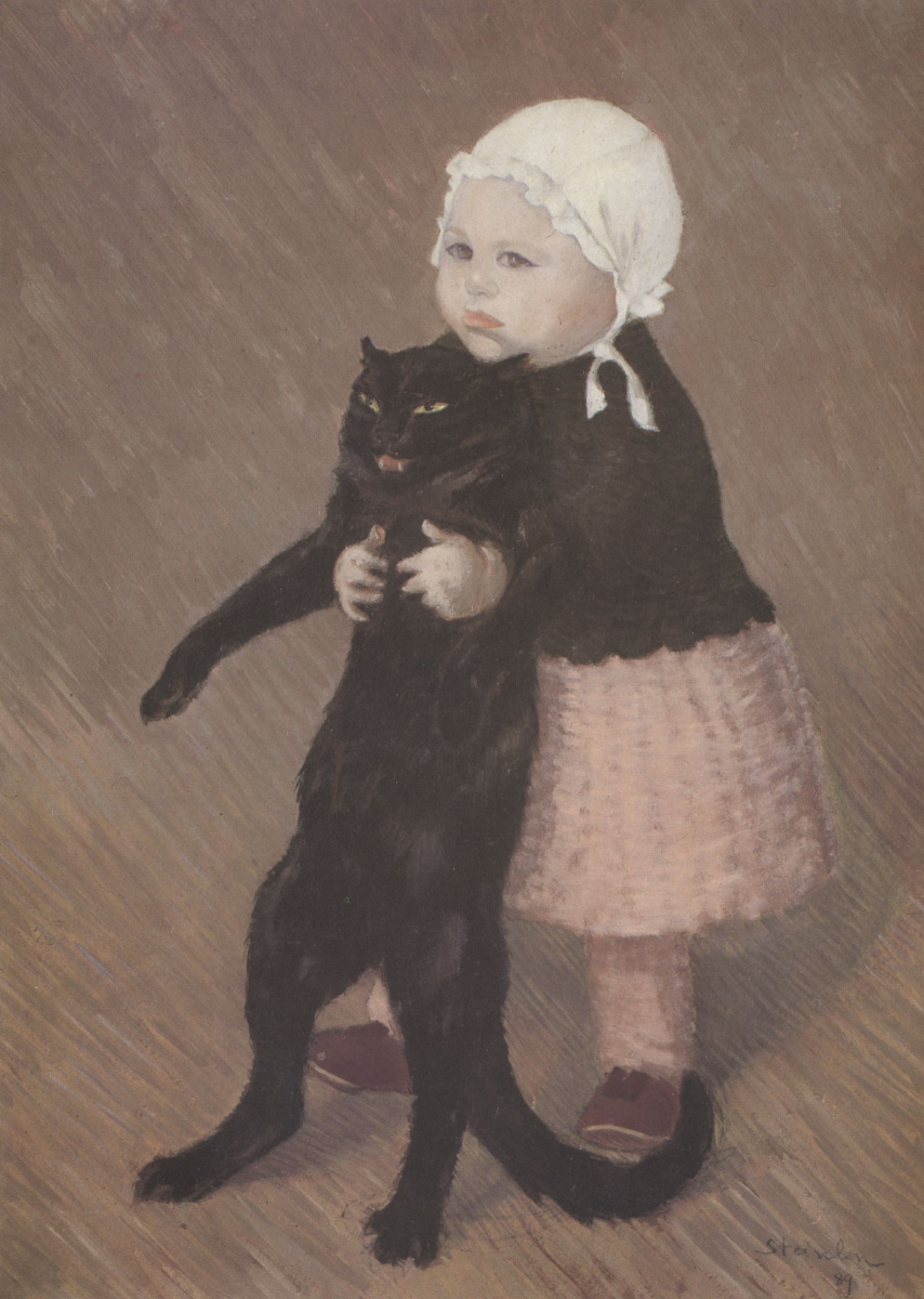Маленькая девочка с черным котом
