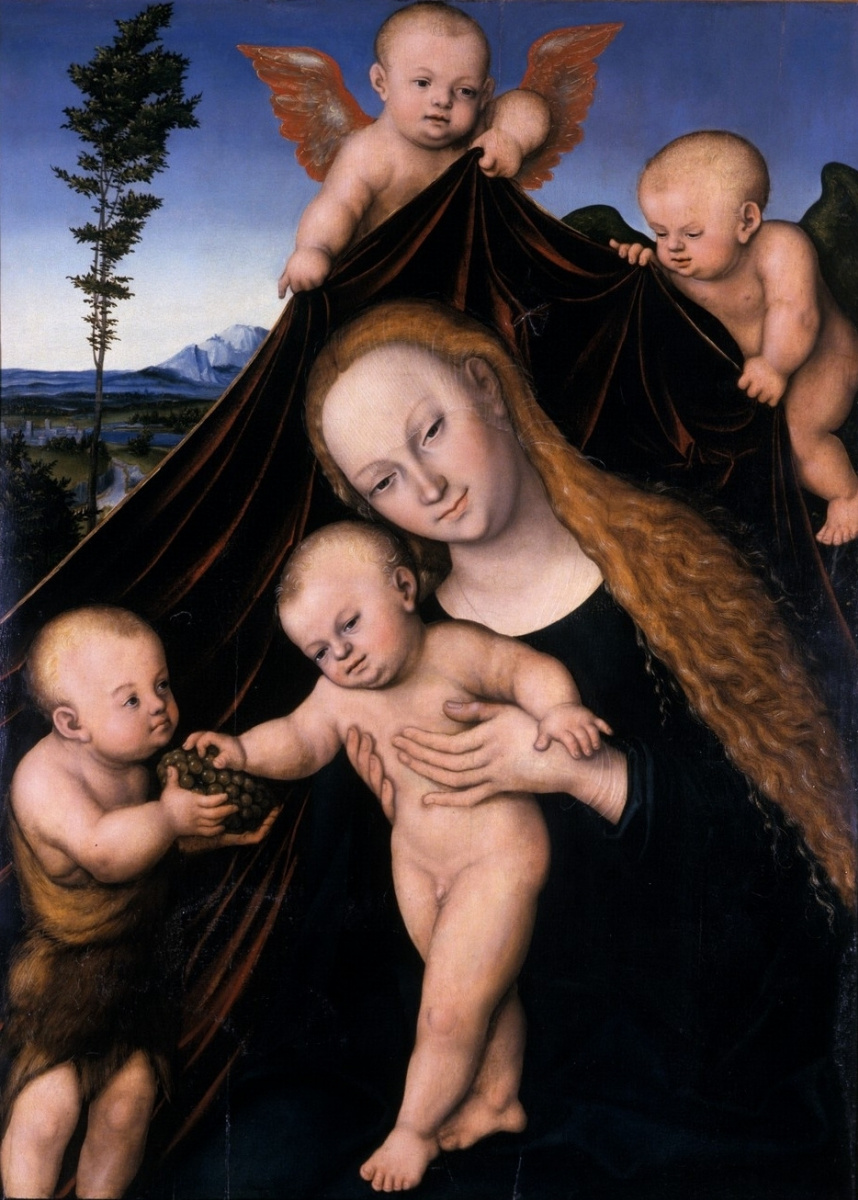 Лукас Кранах Старший. Мадонна с Младенцем, юным Иоанном Крестителем и ангелами