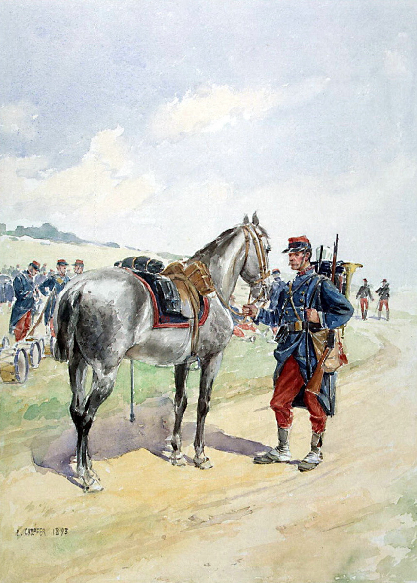 Иоанн Евангелист Шеффер фон Леонхардсхоф. Французский солдат, держащий под уздцы лошадь