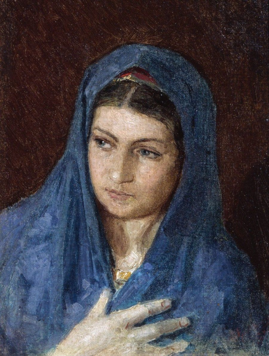 Константин Аполлонович Савицкий. Голова женщины в синем платке