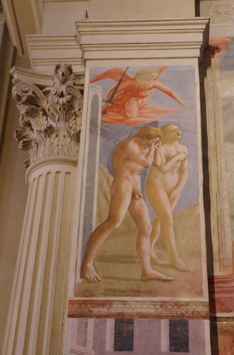 Томмазо Мазаччо. Капелла Бранкаччи. Изгнание Адама и Евы из райского сада. (фреска после реставрации)
