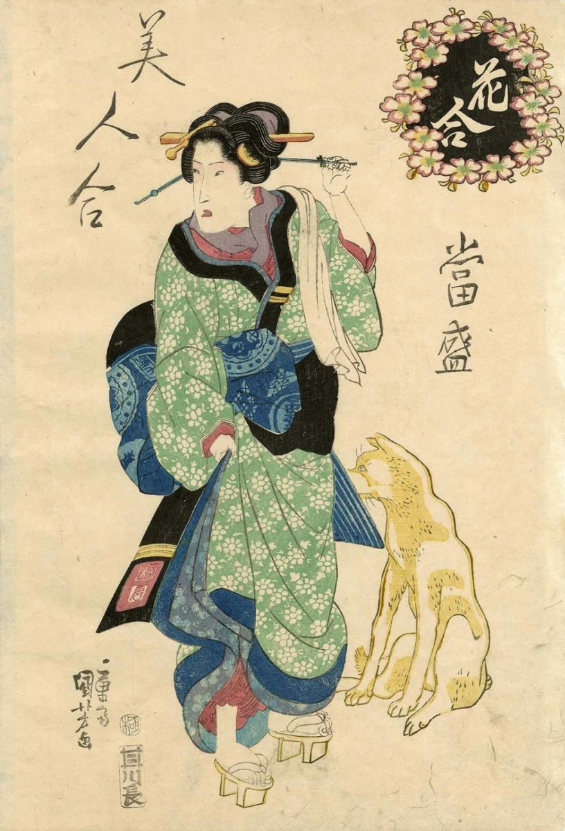 Утагава Куниёси. Состязание цветов - состязание современных красавиц. Цветущая вишня