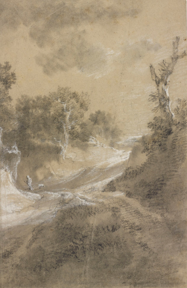 Томас Гейнсборо. Рисунок извилистой дороги с деревьями на обочине