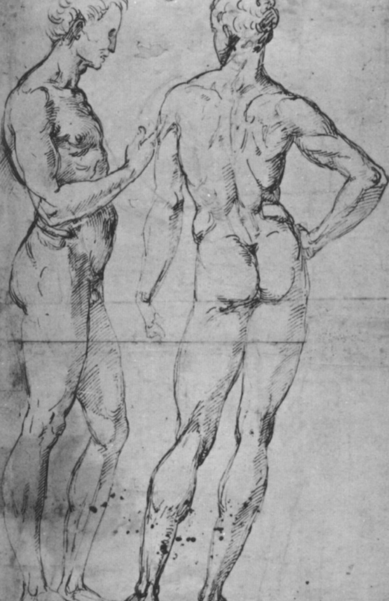 Рафаэль Санти. Две мужские обнаженные фигуры: одна в профиль, другая со спины