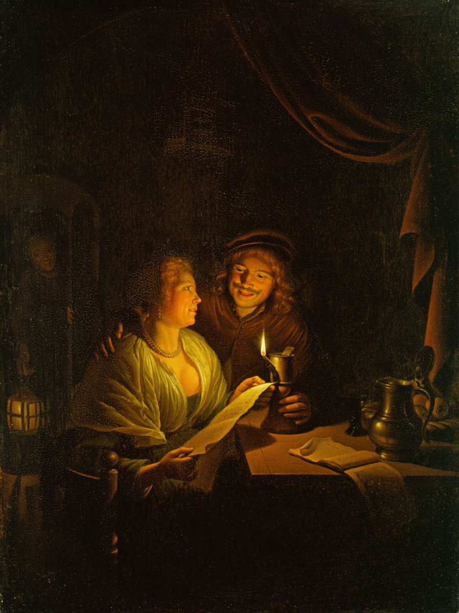 Геррит (Герард) Доу. Пара, читающая при свечах